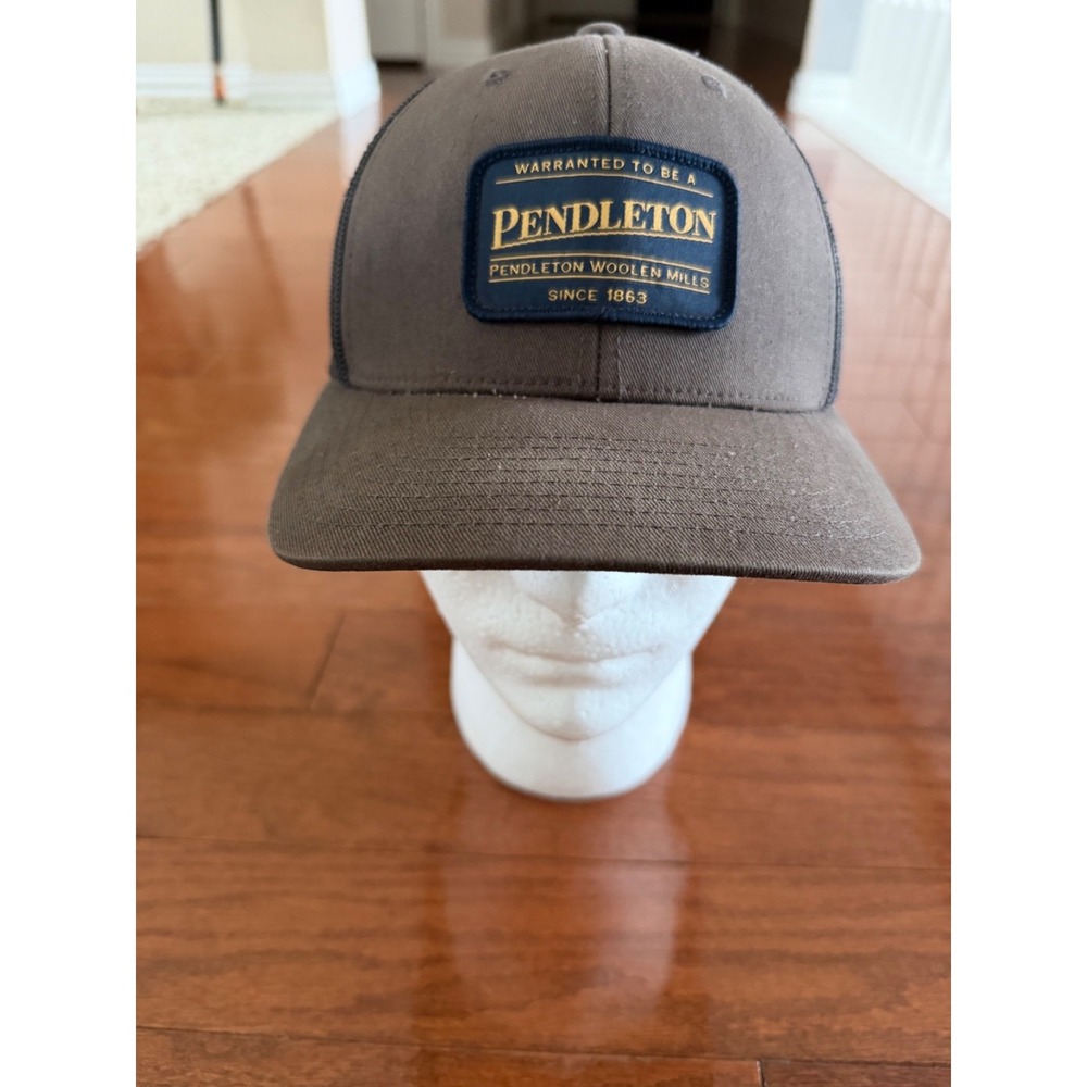 Pendleton Woolen Mills Classic Yupoong Mesh Back Trucker Snapback Hat Brown Logo